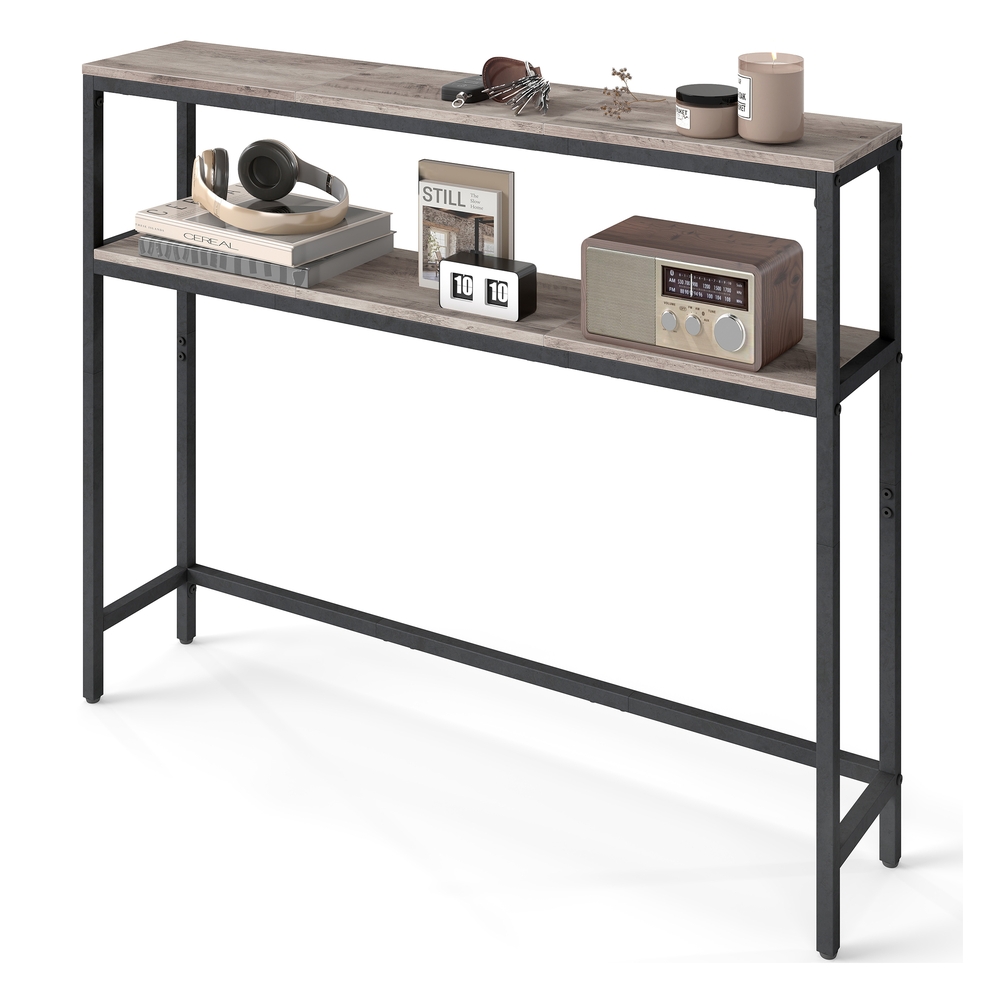 Console Table with 2 Shelves Heather Greige and Ink Black