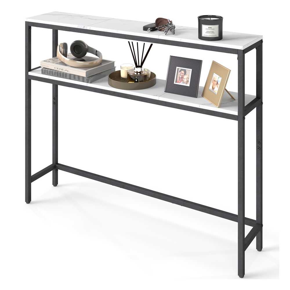 Console Table with 2 Shelves Marble White and Ink Black Console Table with 2 Shelves Marble White and Ink Black