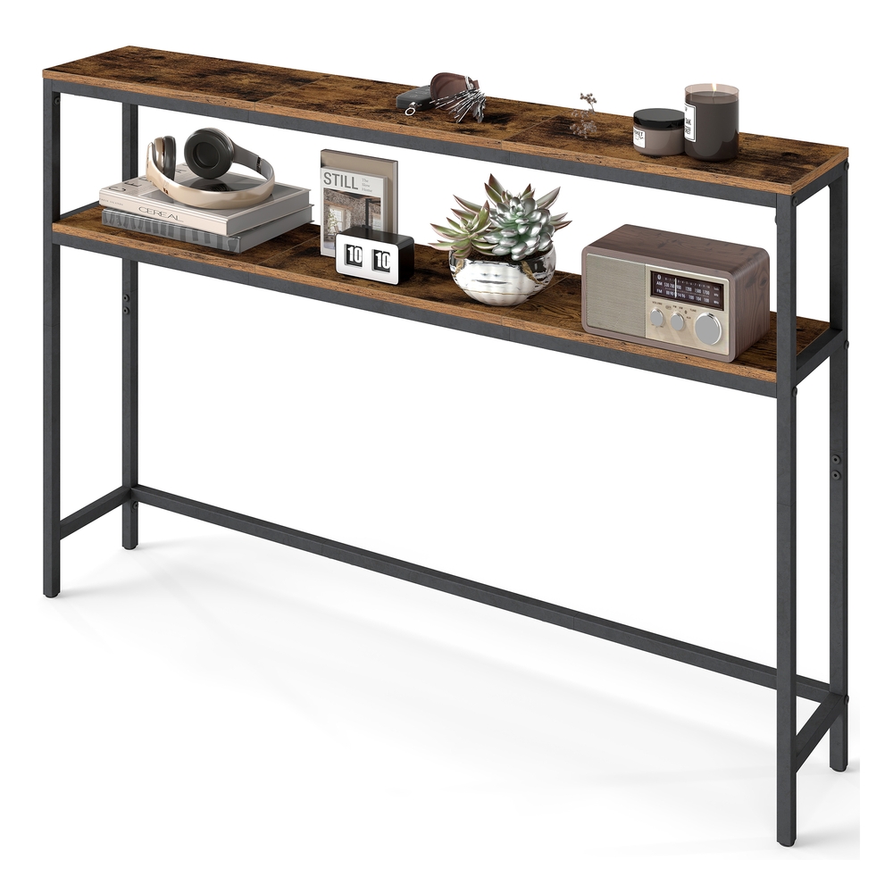 2-Tier Console Table for Hallway Rustic Brown and Ink Black