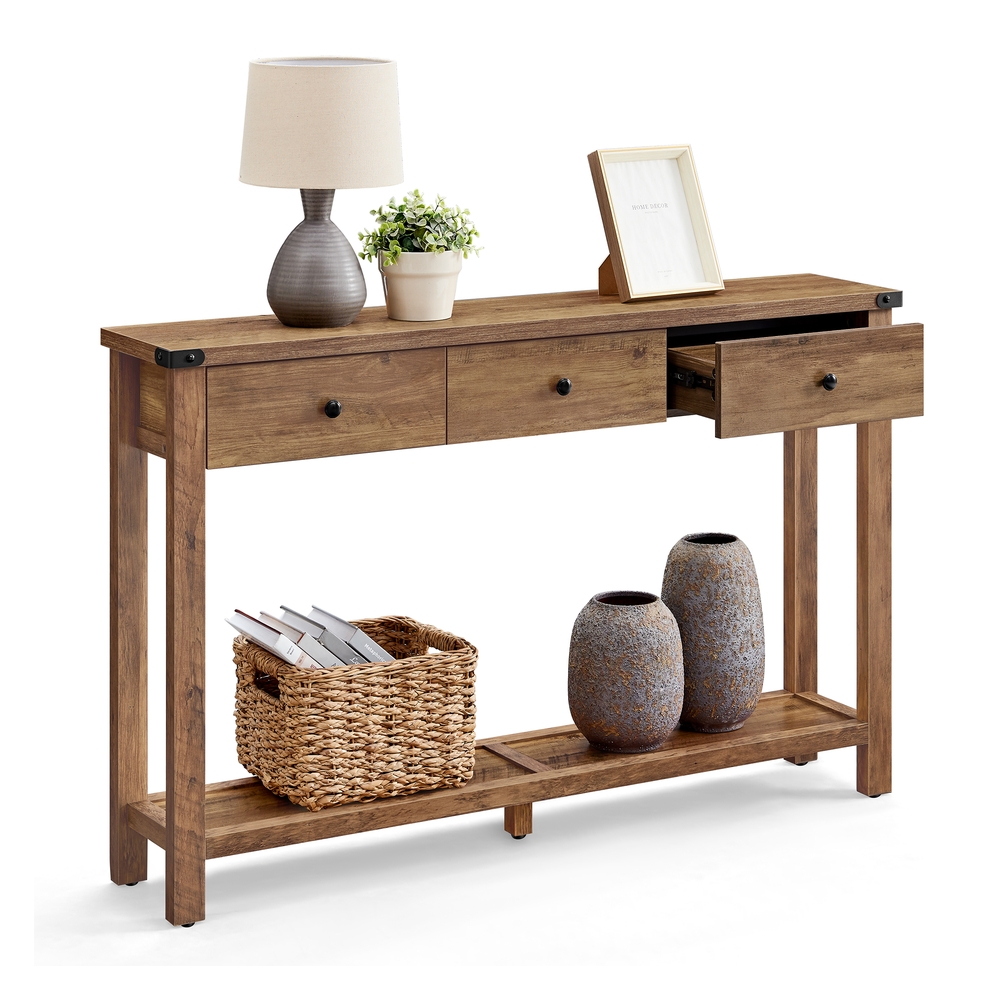 Console Table for Hallway with 3 Drawers Rustic Walnut