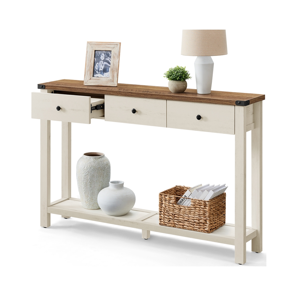 Console Table for Hallway Slim Sofa Table for Living Room Honey Brown and Rustic White
