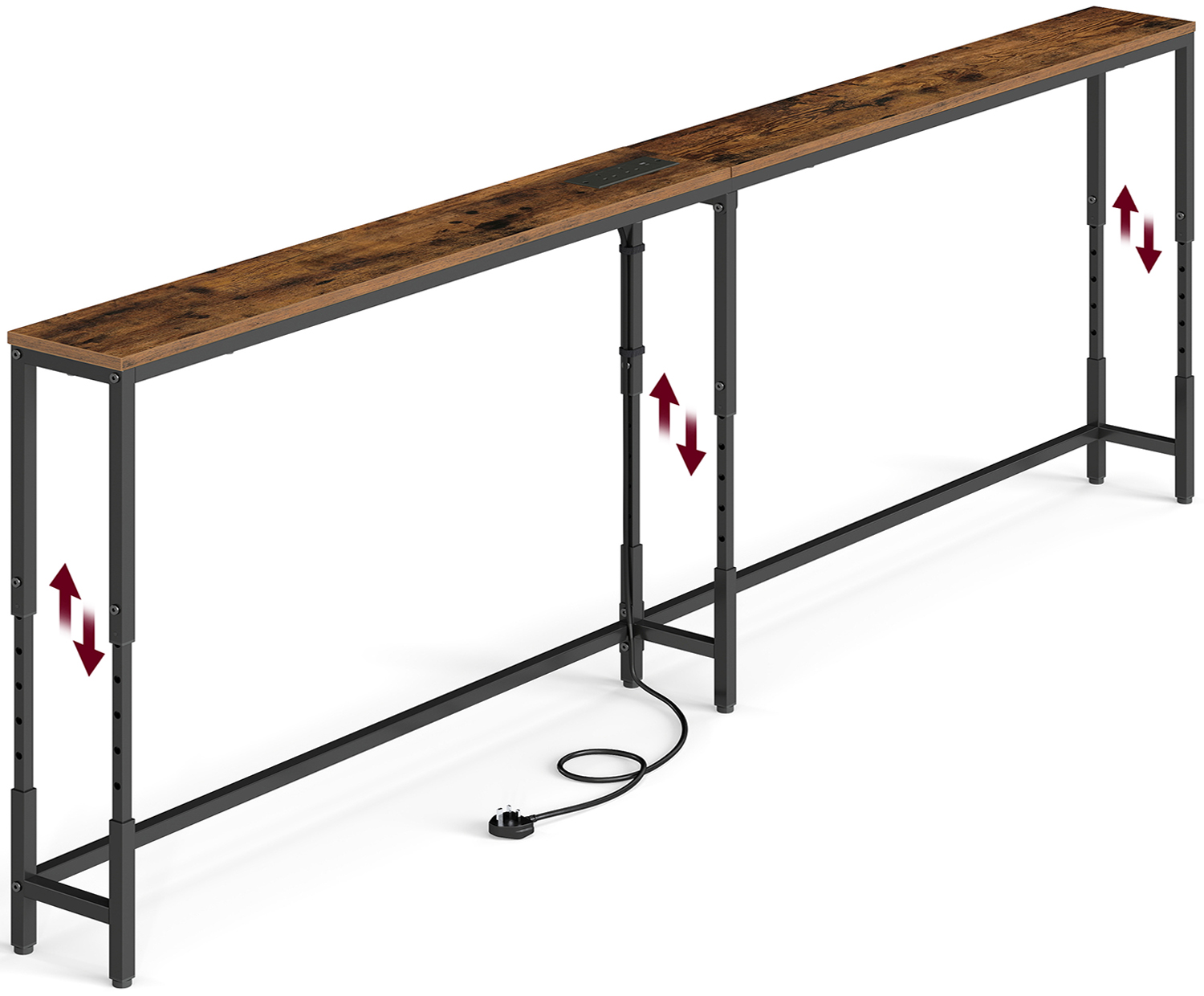 Adjustable height narrow console table with power outlets