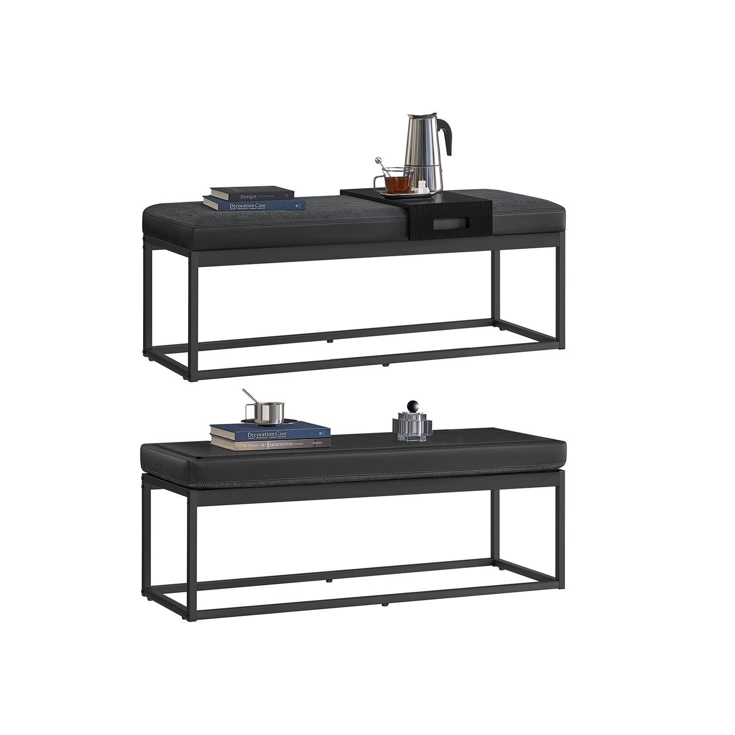 LUIZ Collection – Ink Black Ottoman Bench, End of Bed Bench