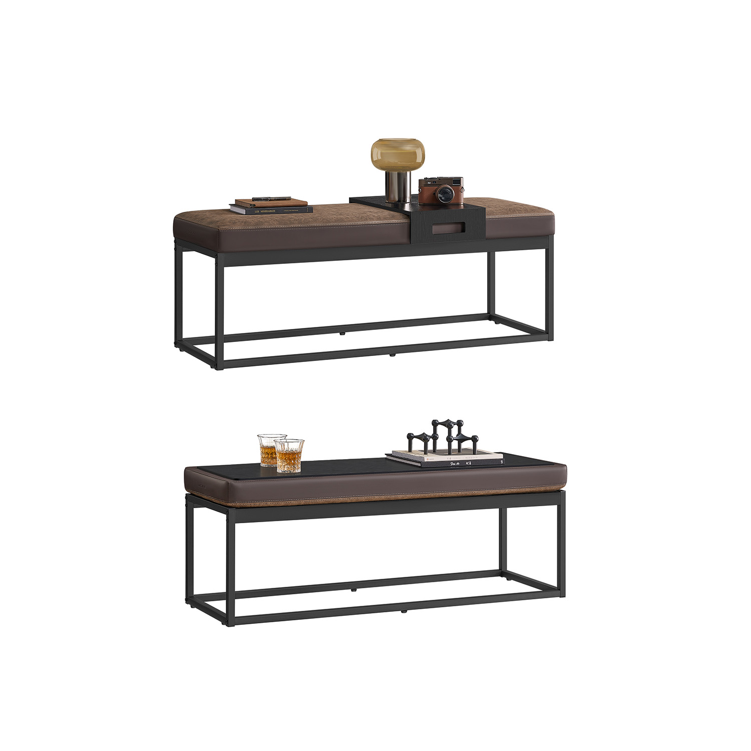 LUIZ Collection – Walnut Brown Ottoman Bench, End of Bed Bench