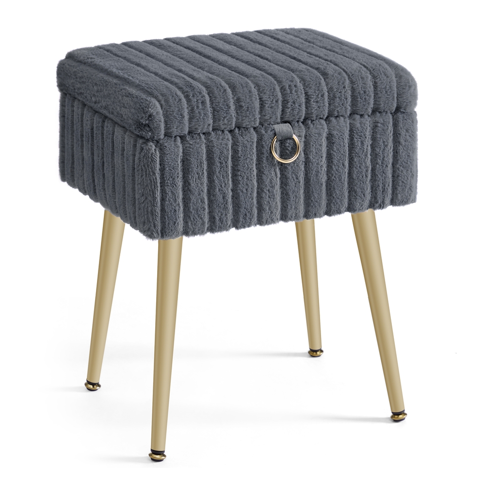 Vanity stool with storage and metal legs