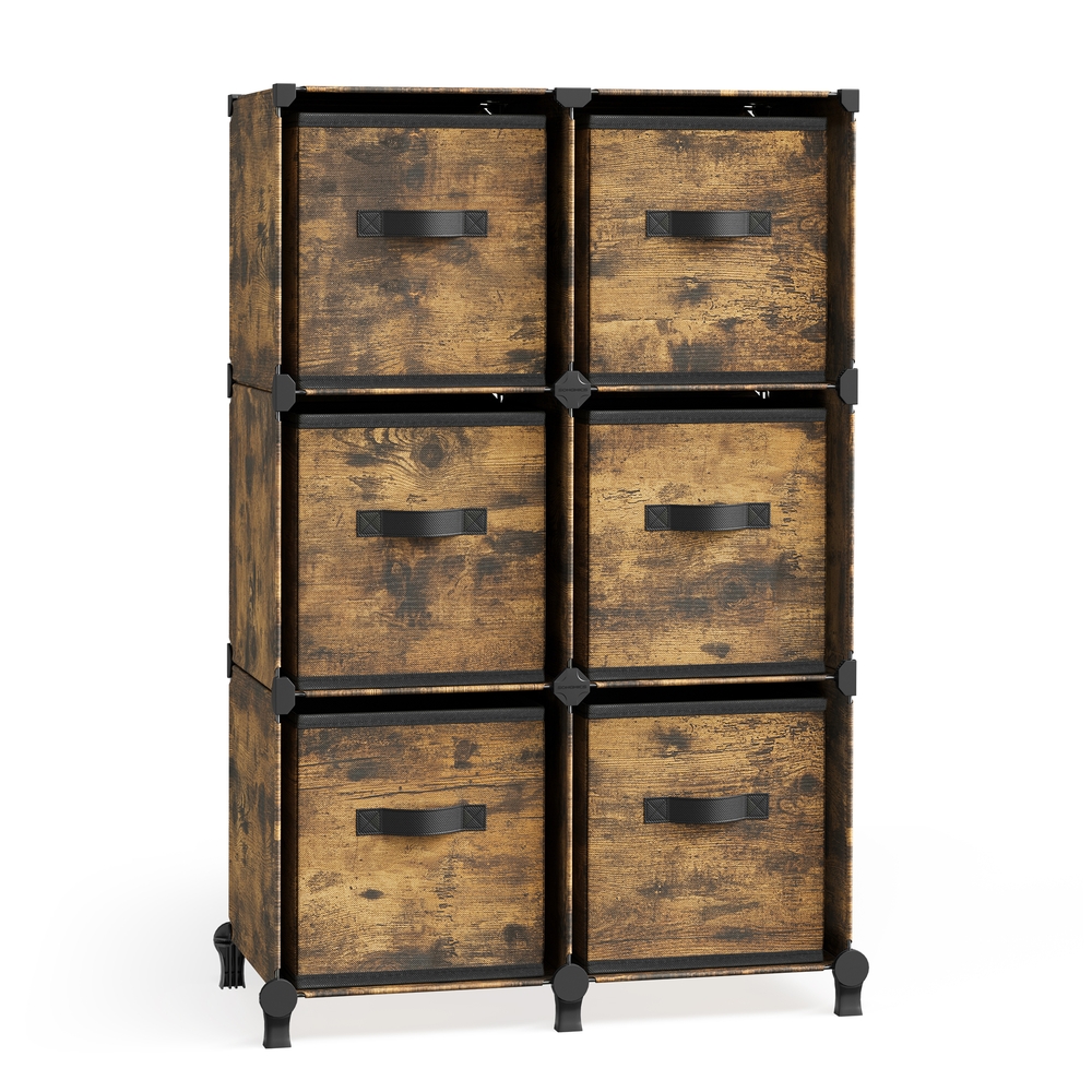 Cube Storage Organiser with 6 Storage Boxes Rustic Brown