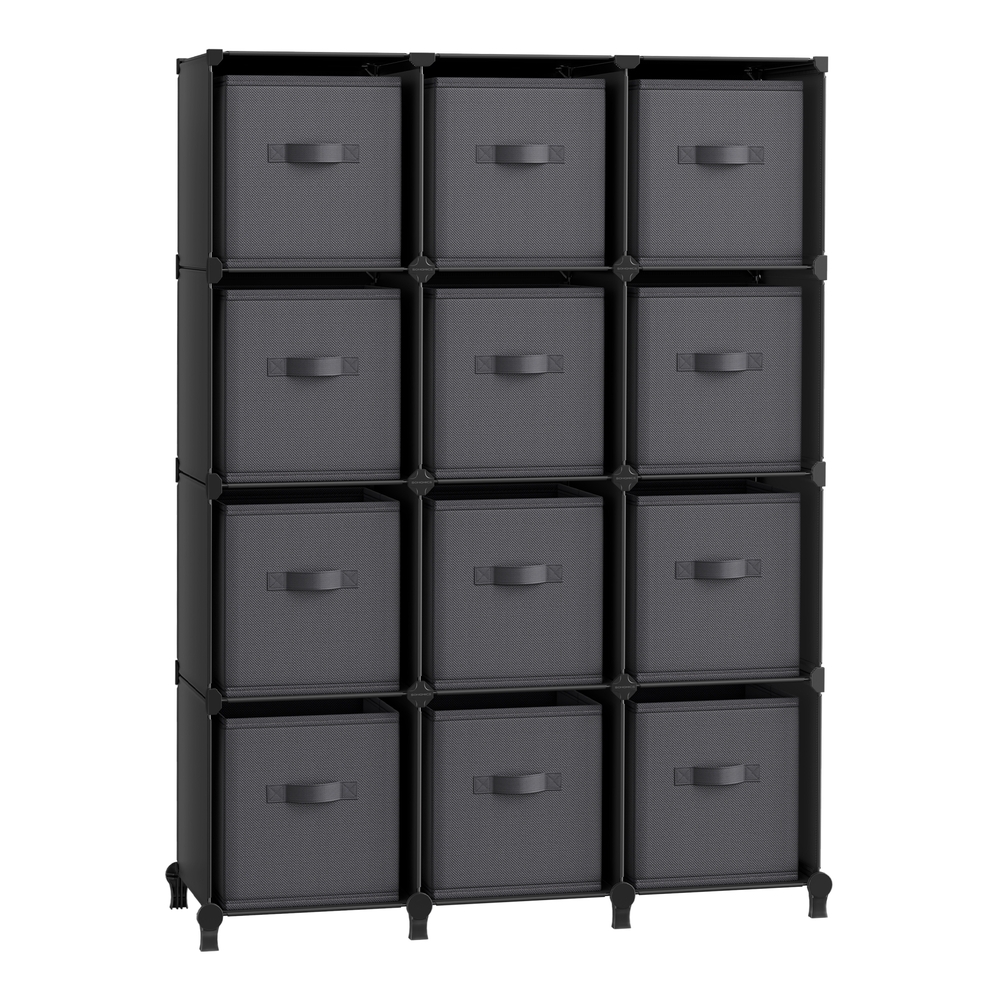 Cube Organiser with 12 Storage Boxes Ink Black and Dove Grey