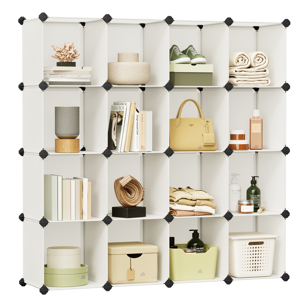 31 x 123 x 123 cm 16-Cube Storage Unit Cream White