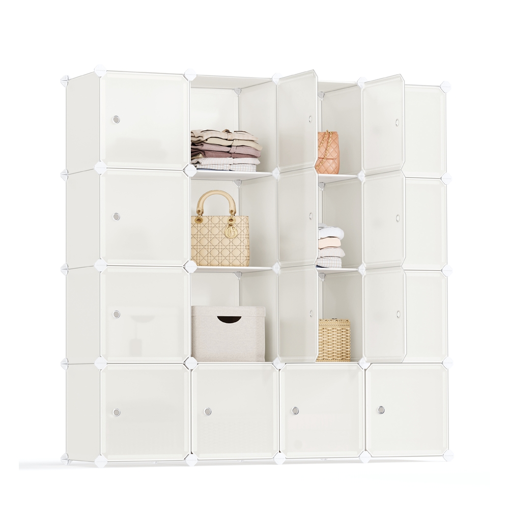 16-Cube Plastic Stackable Storage Unit Cream White