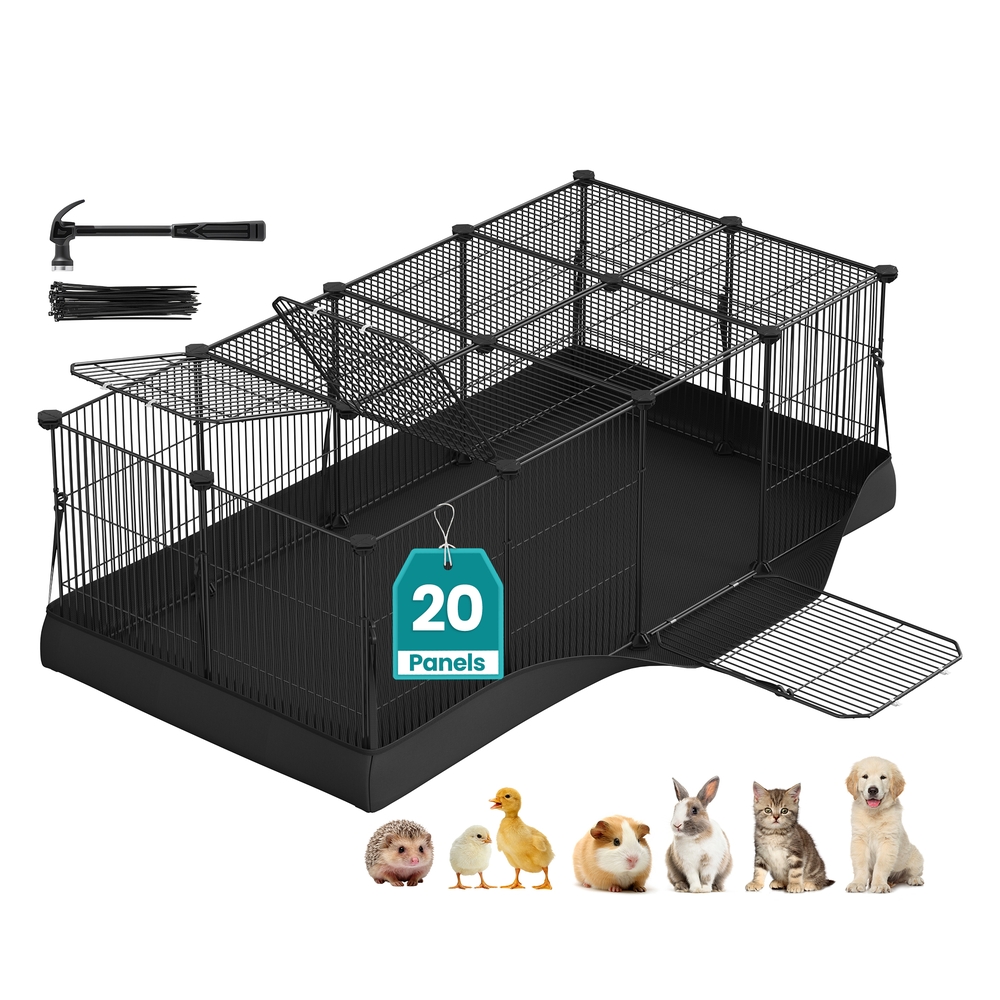 Small Animal Playpen Cage with Waterproof Mat 20 Panels 123 x 63 x 41.5 cm Ink Black