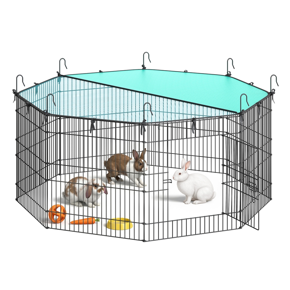 Small Animal Playpen with Roof 8 Panels 138 x 138 x 60 cm Ink Black