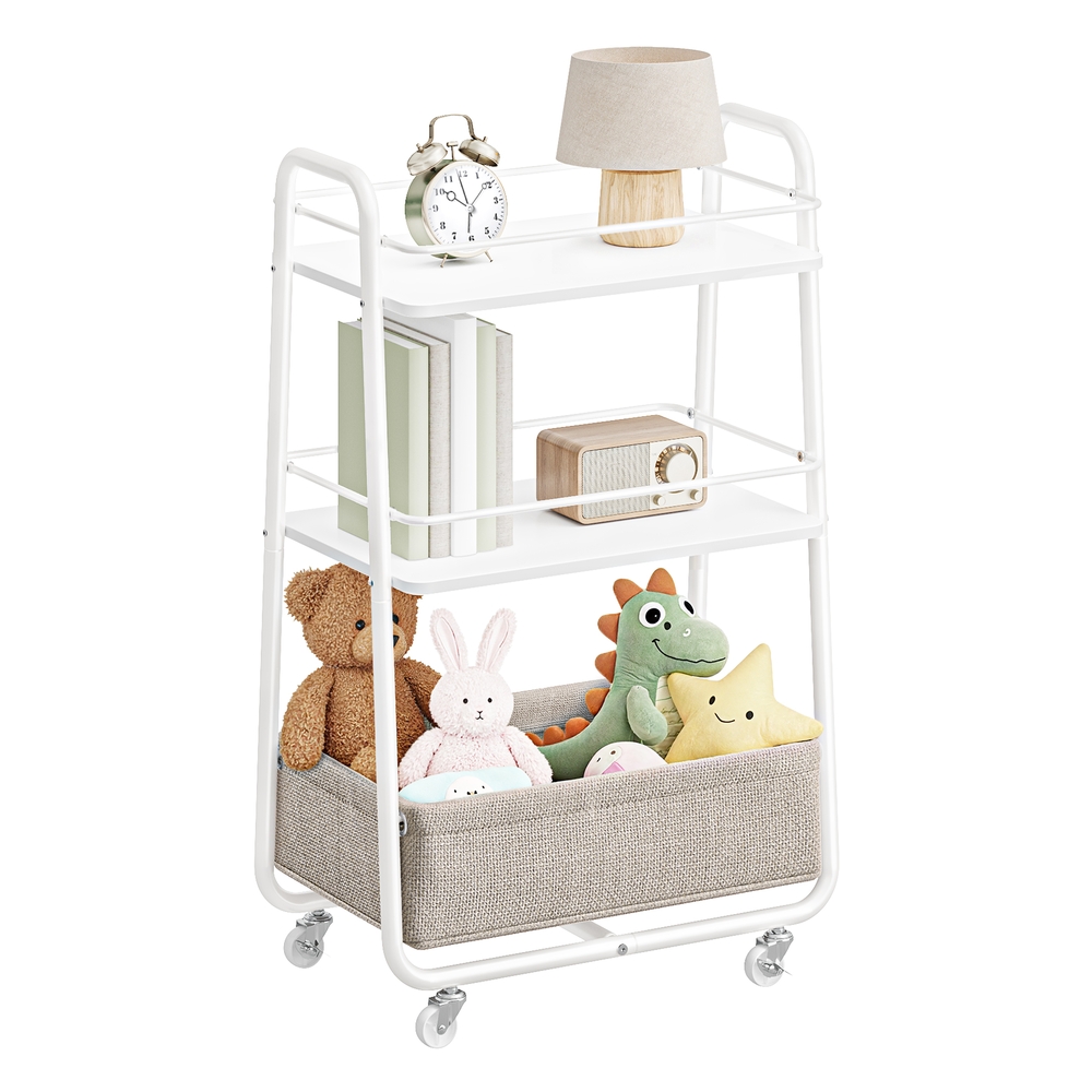 LILEA Collection – Storage Trolley with Basket Cloud White and Camel Brown