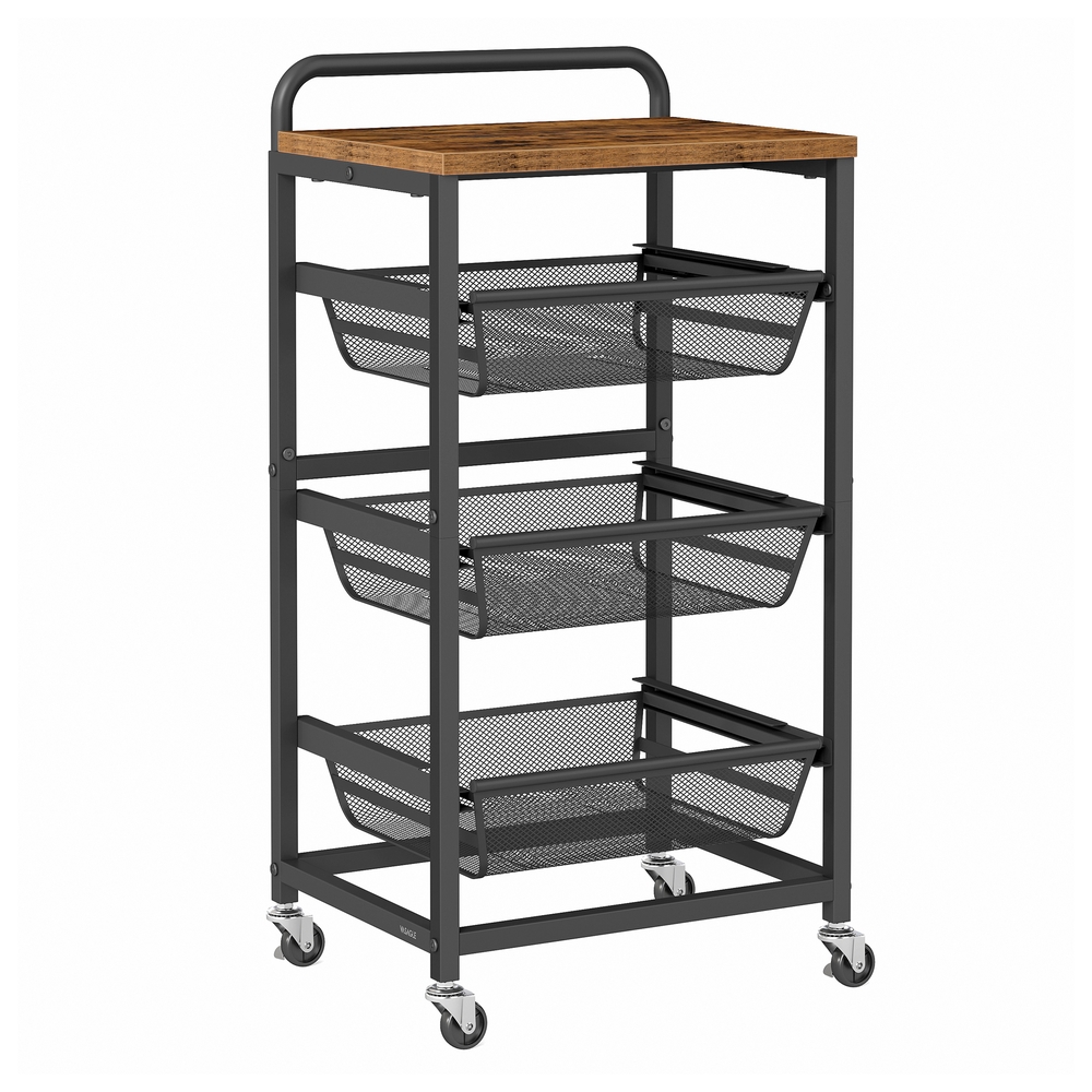 Storage trolley with pull out baskets wheels and handle
