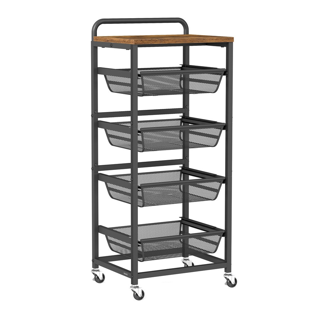 Storage trolley with pull out baskets wheels and handle