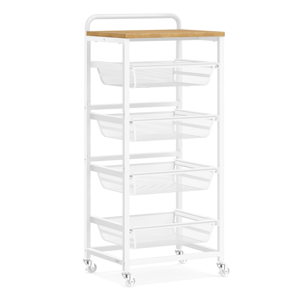 5-Tier Storage Trolley with Pull-Out Baskets 31.7 x 40 x 95 cm Golden Oak and Matte White