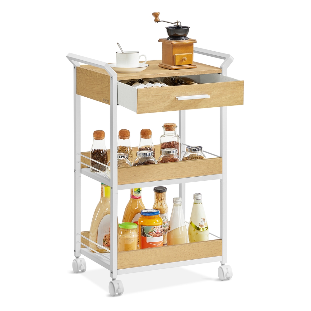 Rolling Storage Trolley, 3-Tier, Golden Oak and Cloud White Rolling Storage Trolley, 3-Tier, Golden Oak and Cloud White