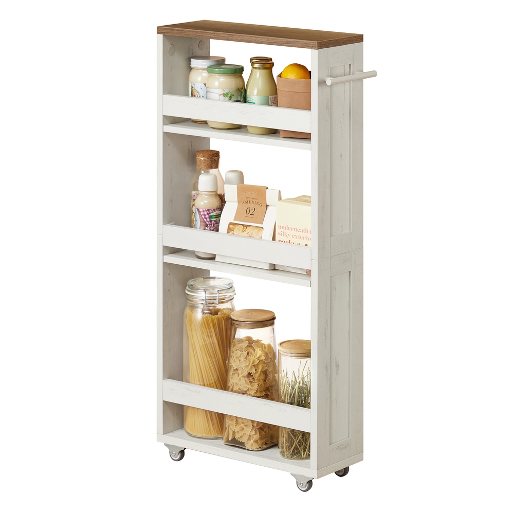4-Tier Slim Kitchen Storage Trolley with Wheels 15 x 43.2 x 86.5 cm, Rustic White and Honey Brown 4-Tier Slim Kitchen Storage Trolley with Wheels 15 x 43.2 x 86.5 cm, Rustic White and Honey Brown