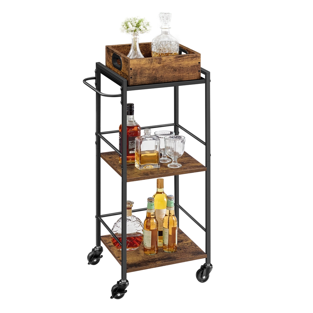 Kitchen Serving Cart with Removable Tray 3-Tier Rustic Brown and Black