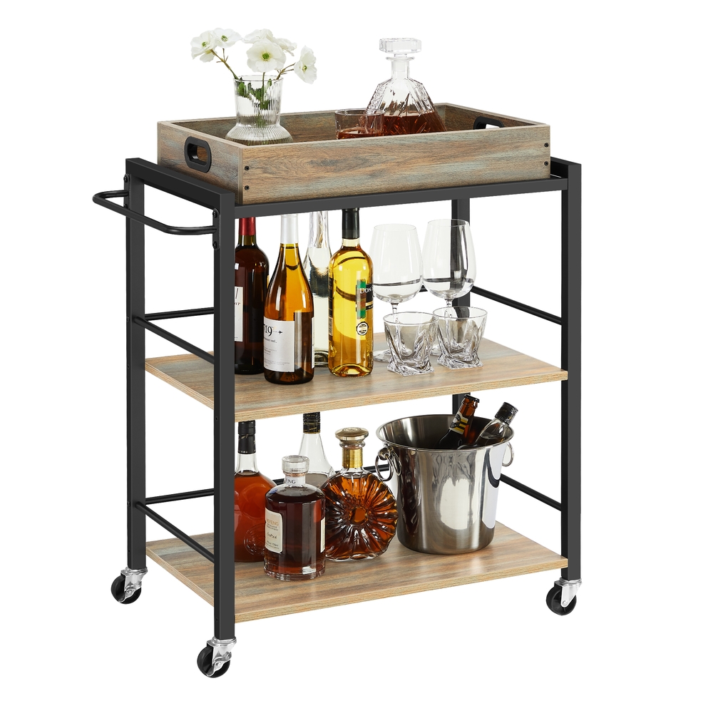 3-Tier Kitchen Serving Cart on Wheels Turquoise Brown and Ink Black 3-Tier Kitchen Serving Cart on Wheels Turquoise Brown and Ink Black
