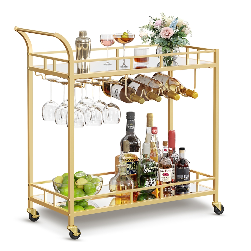 Bar cart with mirrored shelves