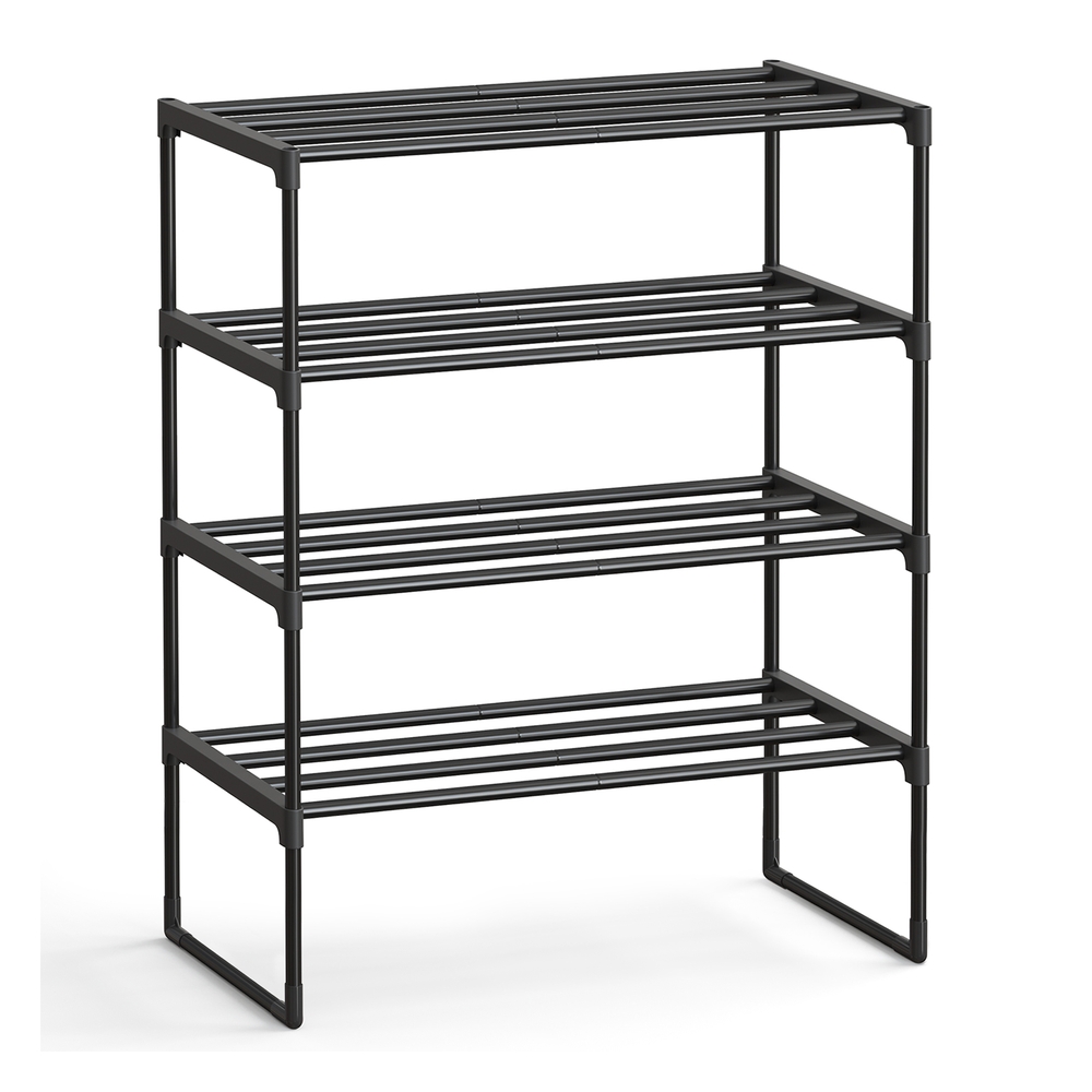 4-Tier Shoe Rack Shoe Storage Organiser Stackable 30 x 68 x 75 cm Black
