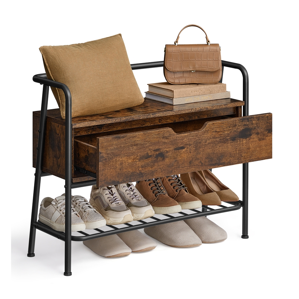 Shoe Storage Bench Rustic Brown and Ink Black