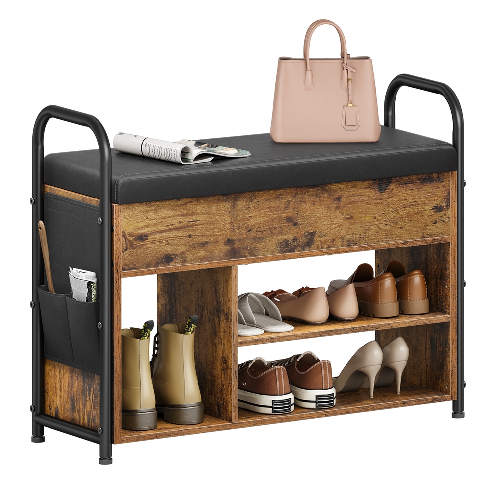 Shoe Storage Bench Rustic Brown and Ink Black Shoe Storage Bench Rustic Brown and Ink Black