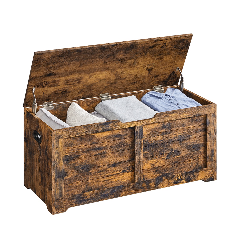 Storage Chest Blanket Box with 2 Safety Hinges 40 x 100 x 46 cm Rustic Brown