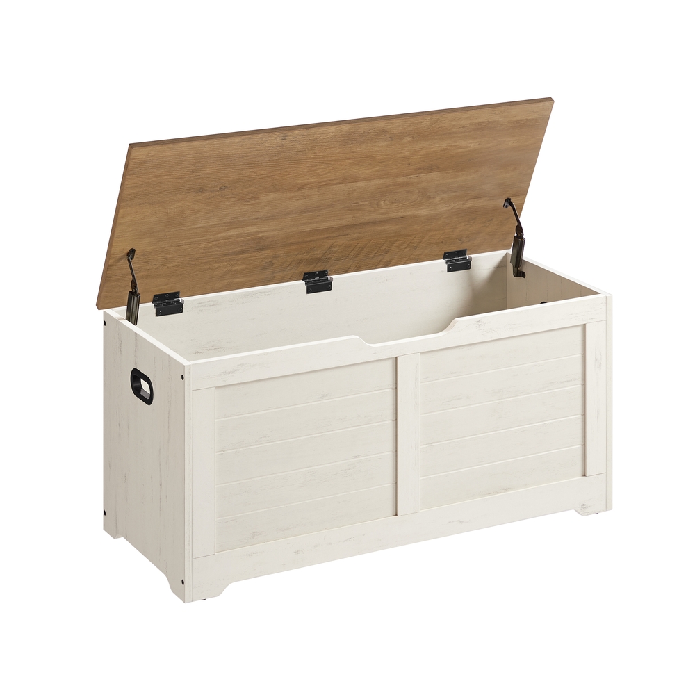Farmhouse Storage Bench, 40 x 100 x 46 cm, Rustic White and Honey Brown