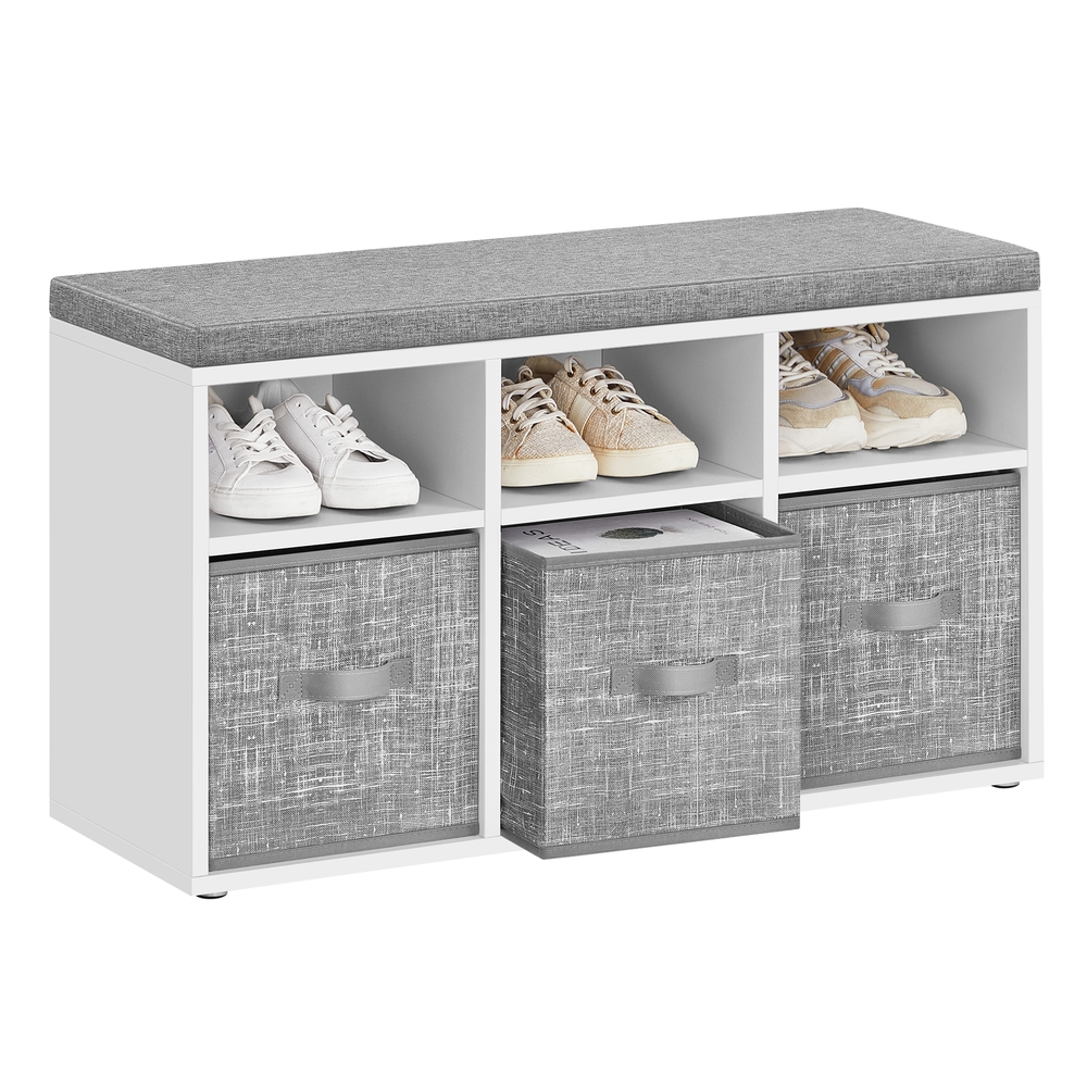 Shoe Bench with Cushion and Adjustable Shelves Cloud White