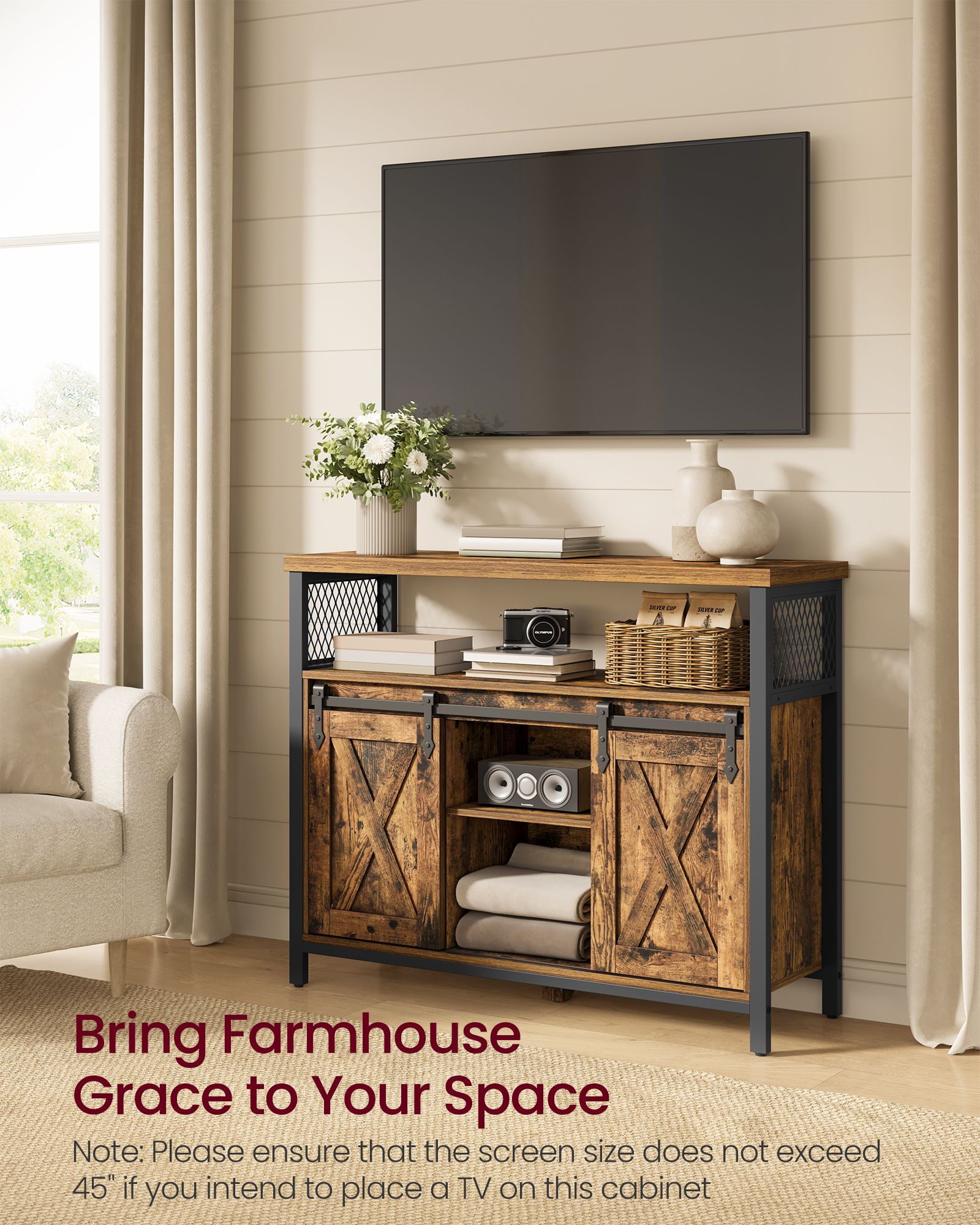 Sideboard with Sliding Barn Doors Rustic Brown and Ink Black
