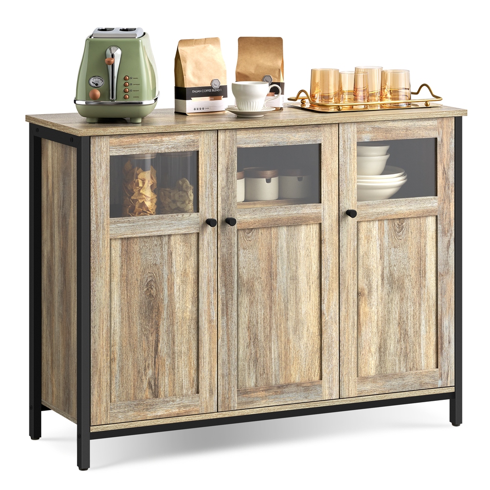 Sideboard with Glass Doors Turquoise Brown and Ink Black