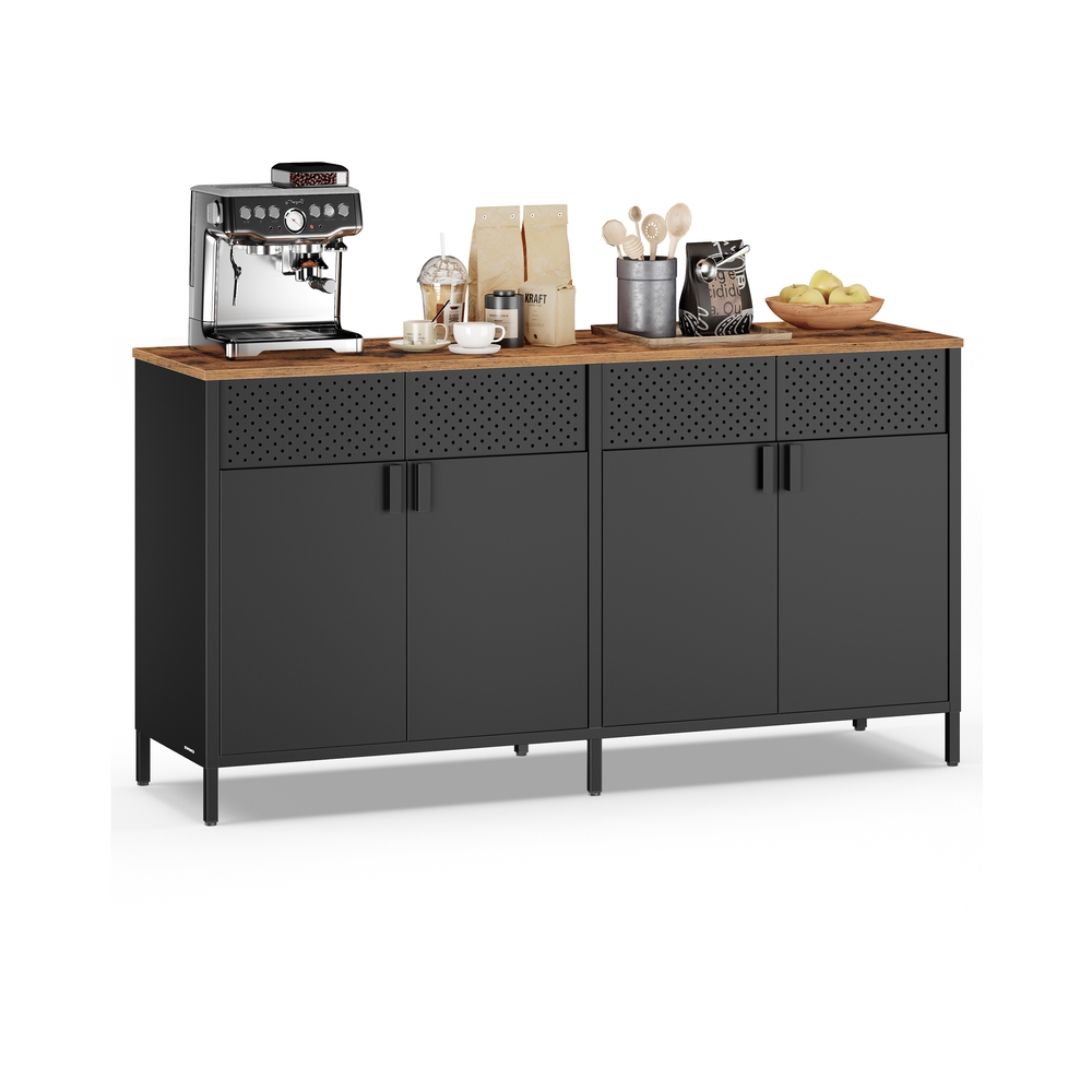 Storage Cabinet Metal Cabinet with 4 Doors 40 x 141 x 76 cm Rustic Brown and Ink Black