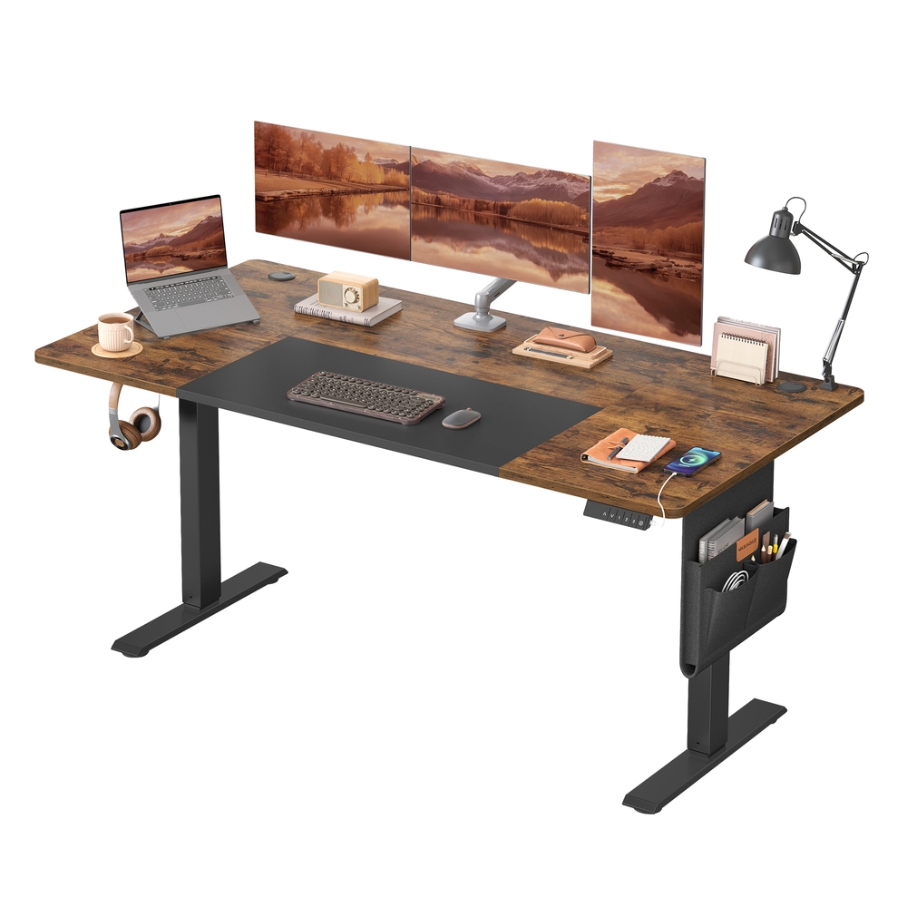 Height Adjustable Desk with 4 Memorable Heights Rustic Brown Height Adjustable Desk with 4 Memorable Heights Rustic Brown