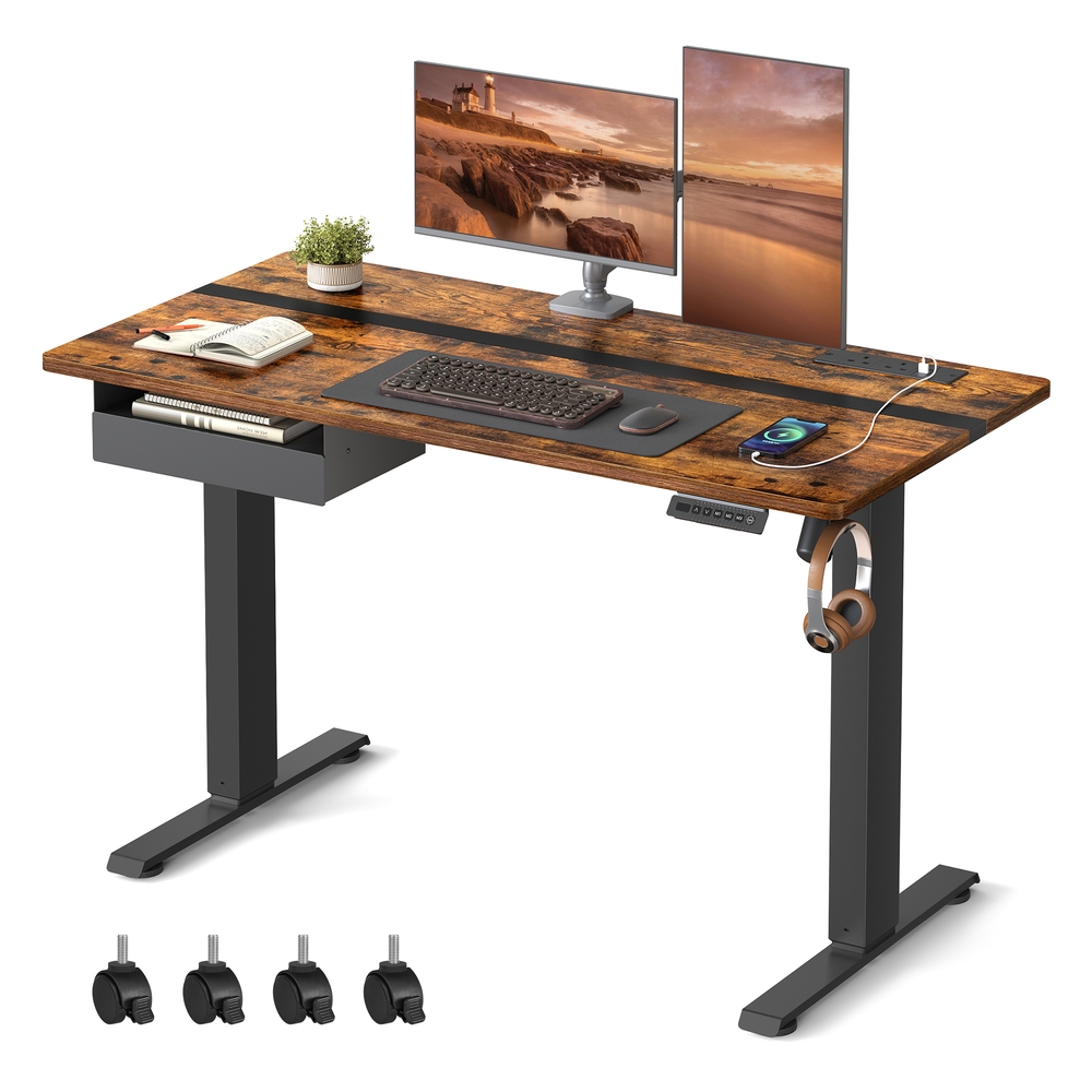 Height Adjustable Electric Standing Desk Rustic Brown and Black Height Adjustable Electric Standing Desk Rustic Brown and Black