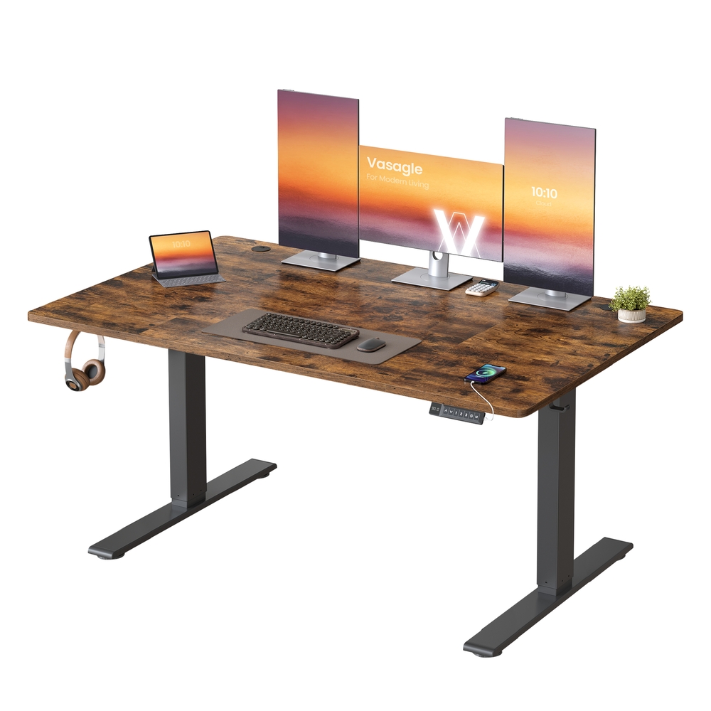 Electric standing desk with USB-C port and cable tray Rustic Brown