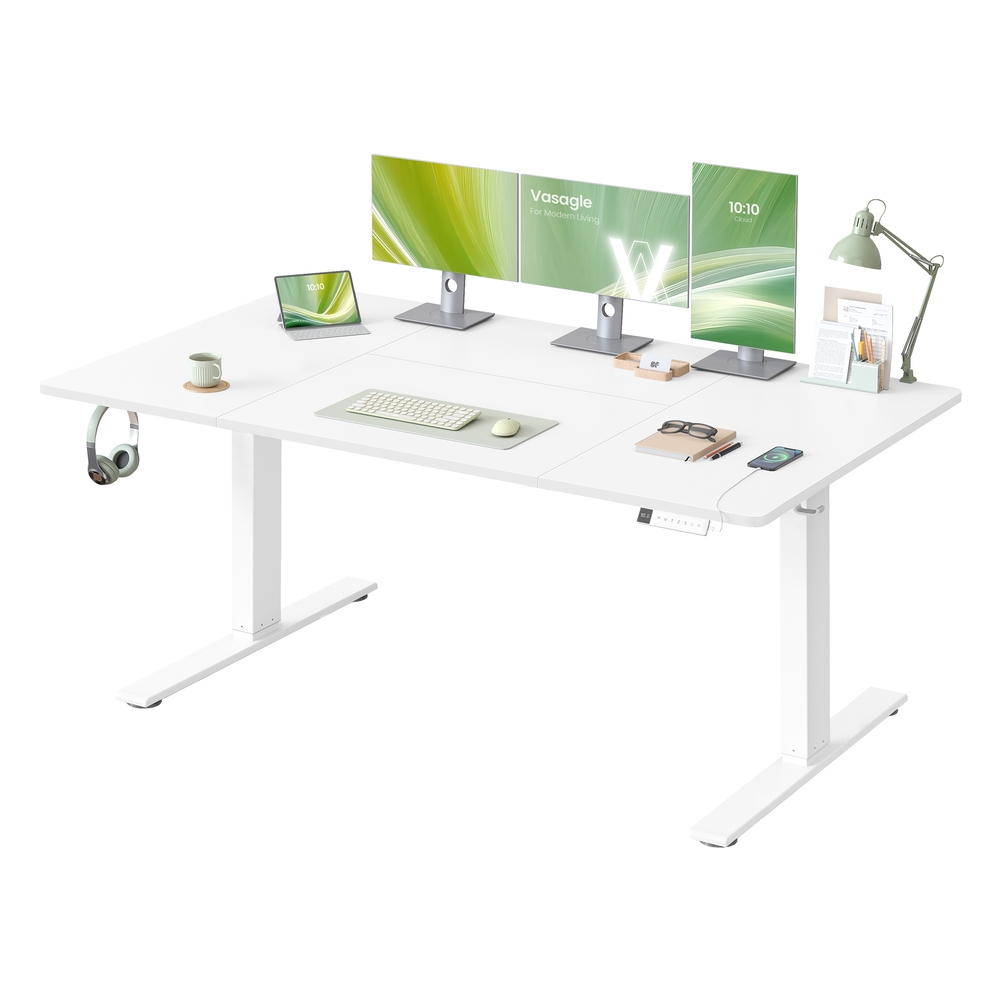 Electric standing desk with USB-C port and cable tray Matte White