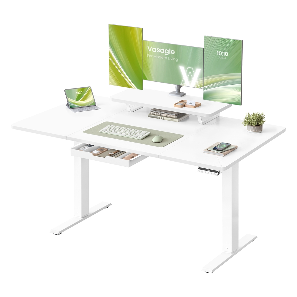 Electric standing desk with adjustable height and built in drawer