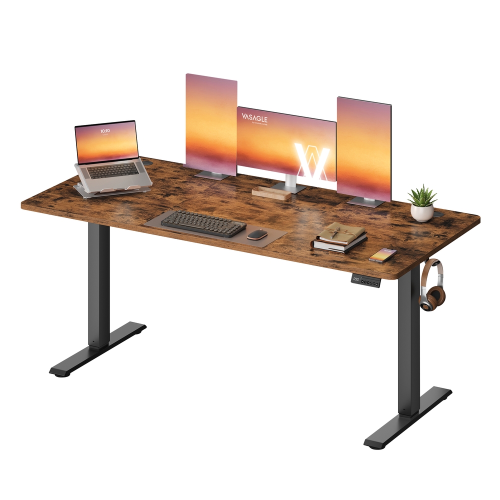 160 x 70 cm Height Adjustable Electric Standing Desk  Rustic Brown