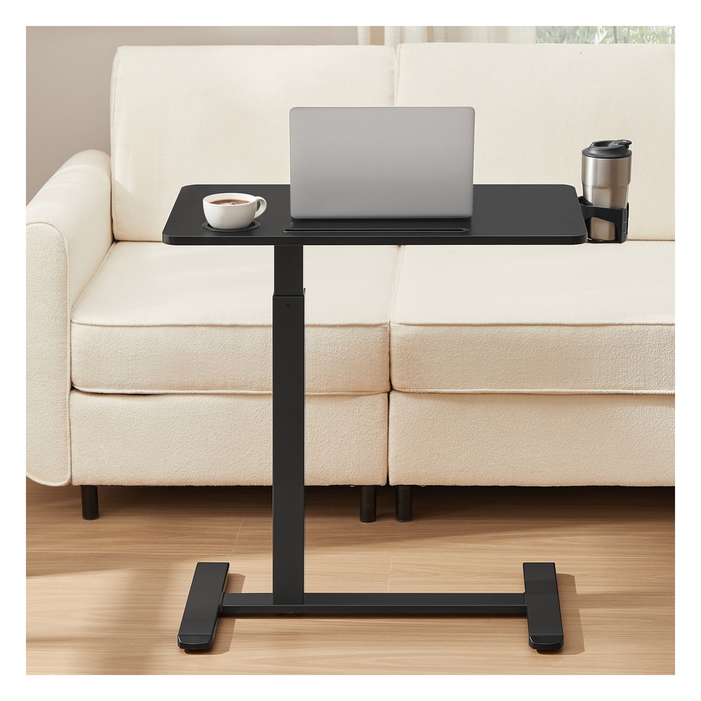 70 x 40 cm Overbed table with adjustable height wheels and slots for devices Ink Black