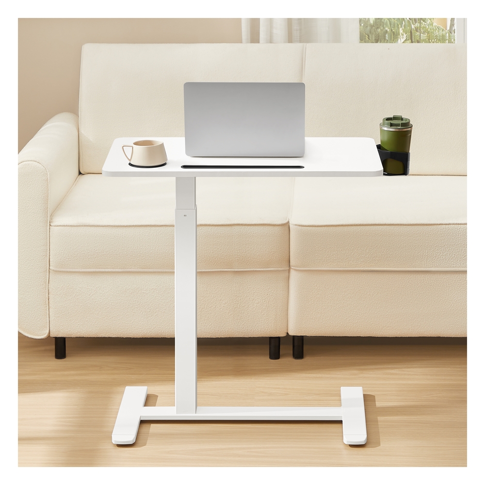 70 x 40 cm Overbed table with adjustable height wheels and slots for devices Cloud White