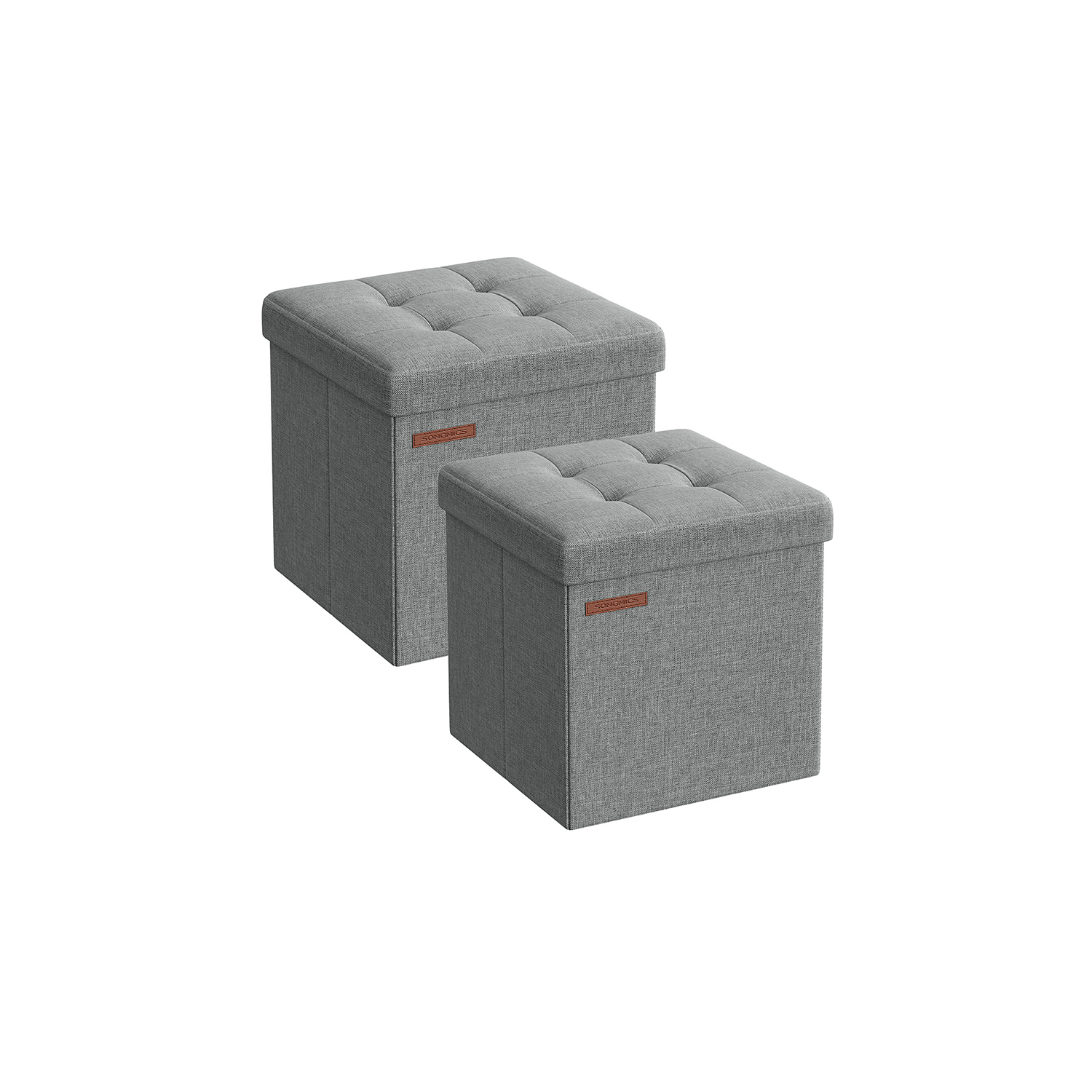 Set of 2 Foldable Storage Ottomans 30 x 30 x 30 cm Light Grey