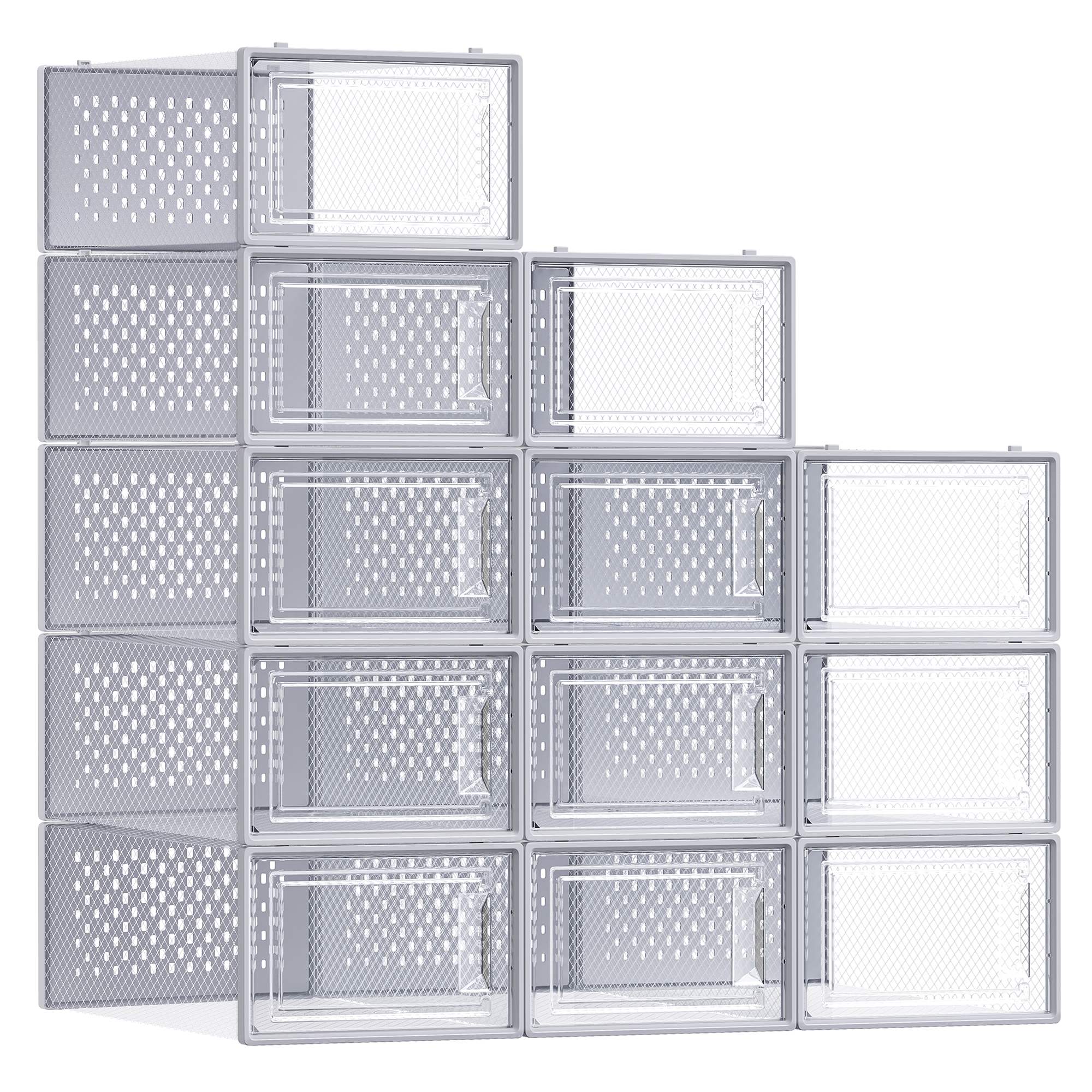 Pack of 12 Stackable Shoe Boxes Transparent and Dove Grey