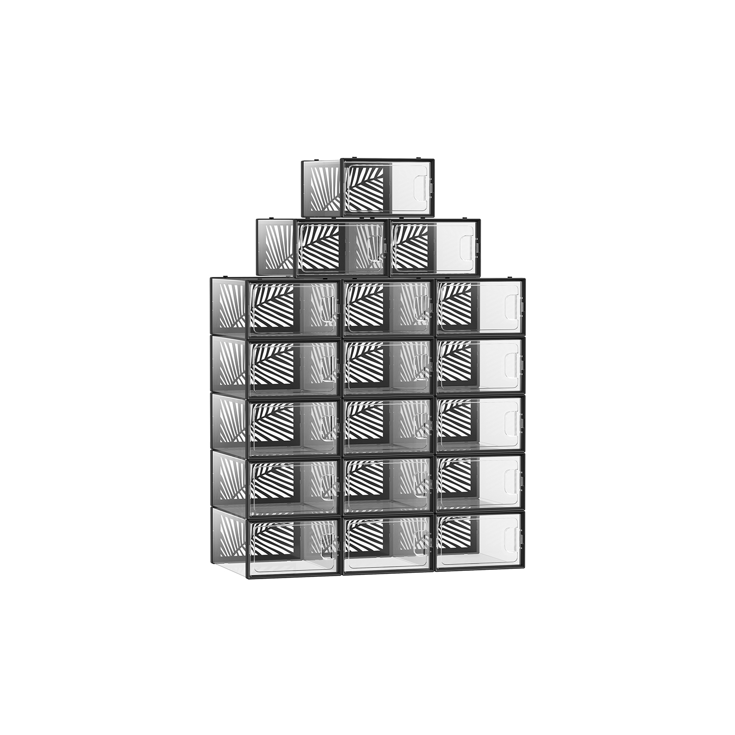 Pack of 18 Plastic Shoe Boxes Transparent and Black Pack of 18 Plastic Shoe Boxes Transparent and Black