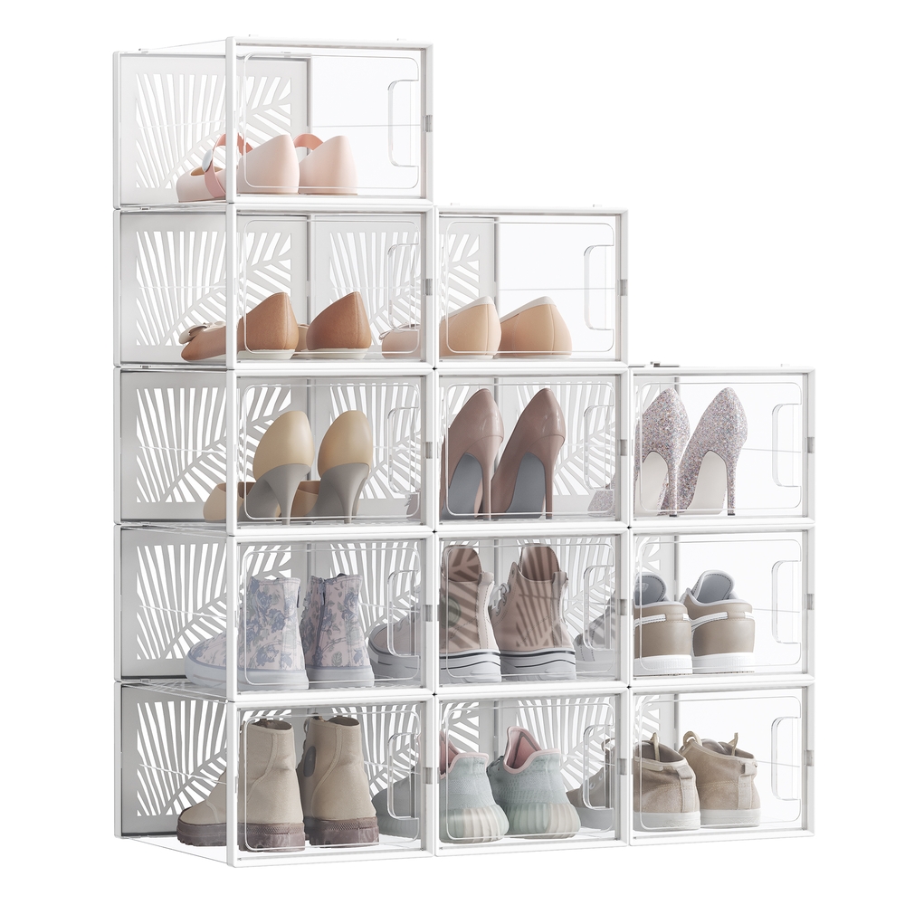 Set of 12 Stackable Shoe Boxes Transparent and White Set of 12 Stackable Shoe Boxes Transparent and White