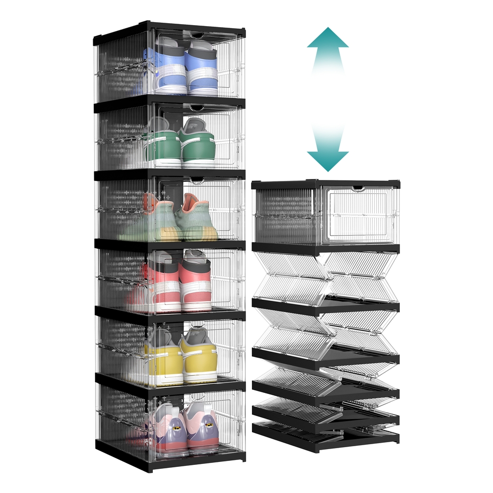 Pack of 6 Stackable Shoe Boxes Transparent and Ink Black Pack of 6 Stackable Shoe Boxes Transparent and Ink Black