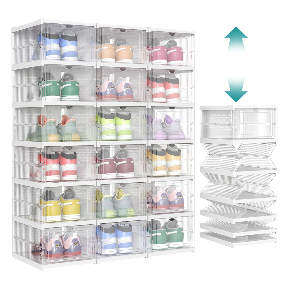 Pack of 18 Stackable Shoe Boxes Transparent and Cloud White