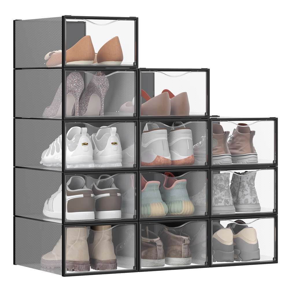 Clear Shoe Boxes Set of 12 Shoe Storage Organsiers Transparent and Ink Black
