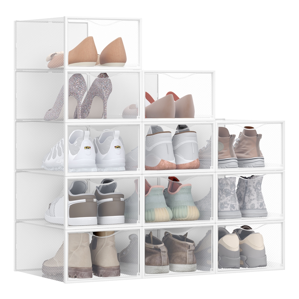 Clear Shoe Boxes Set of 12 for Shoes up to UK Size 9 Transparent and Cloud White Clear Shoe Boxes Set of 12 for Shoes up to UK Size 9 Transparent and Cloud White