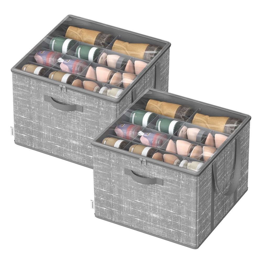 Set of Fabric Shoe Organiser Bins with Handles Cattail Grey